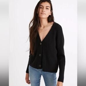 Madewell Cameron Ribbed Cardigan Sweater Coziest Yarn True Black Size Small